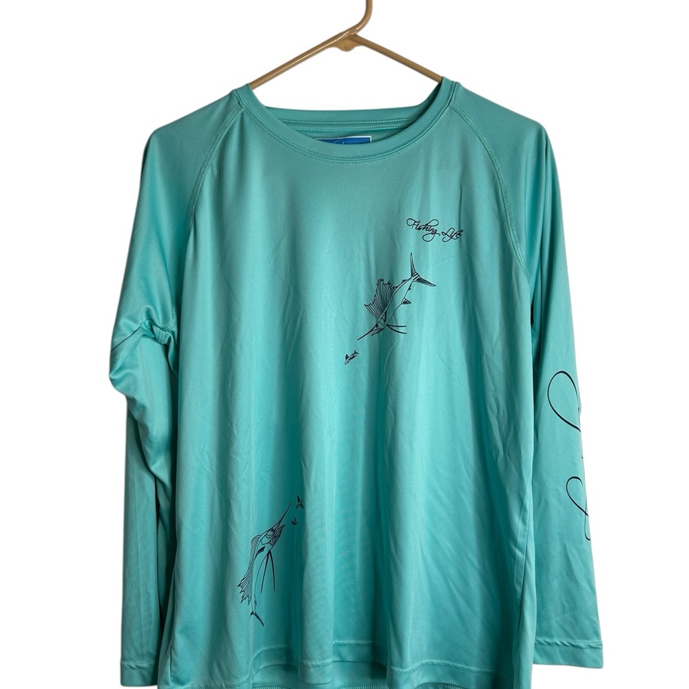 Fishing Life Men’s Size Large Long Sleeve UV Protection Tee Blue Fishing 4929